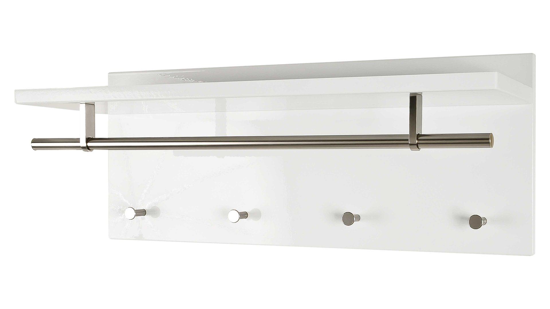Wandgarderobe Haku aus Holz in Weiß Wandgarderobe inklusive Garderobenhaken Weiß & Edelstahl – Länge ca. 75 cm