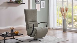 Relaxsessel KAWOO aus Stoff in Dunkelgrün KAWOO Serie Dayton - Relaxsessel olivfarbenes Flachgewebe Portofino & schwarzer Sternfuß