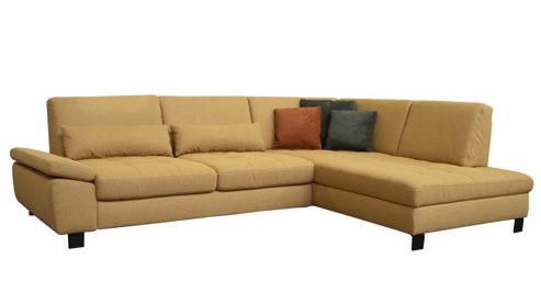 Ecksofa KAWOO aus Stoff in Gelb KAWOO Serie 7533 - Ecksofa maisgelber Webstoff DRL 45 & schwarze Metallfüße S289.10 - Stellfläche ca. 297 x 214 cm