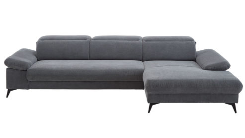 Ecksofa KAWOO aus Stoff in Grau KAWOO Polsterprogramm Exit - Funktions-Ecksofa grauer Velourbezug Onega 07 - Stellfläche ca. 314 x 198 cm