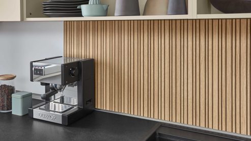 Einbauküche Nobilia® aus Holz in Beige nobilia® Einbauküche Easytouch mit Elektrogräten Sand & Stripewood light - Stellfläche ca. 350 x 340 cm