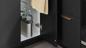 Einbauküche Nobilia® aus Holz in Schwarz nobilia® Einbauküche Easytouch mit privileg E-Geräte, z. B. Kühlschrank Grafitschwarz & Metal Oxid – Stellfläche ca. 277 x 217 cm