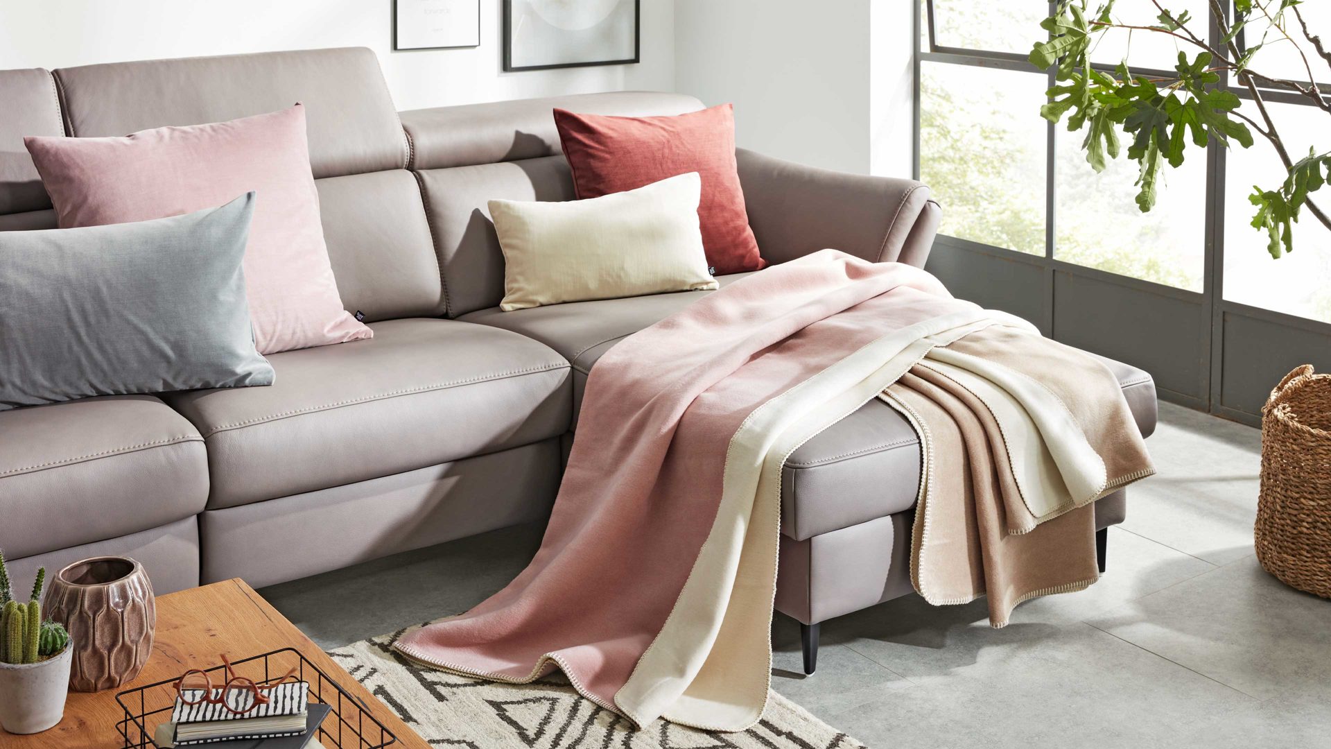 Wohndecke Interliving aus Mischgewebe in Pastell Interliving Wohndecke Serie 9103 Lotus & Natur – ca. 150 x 200 cm