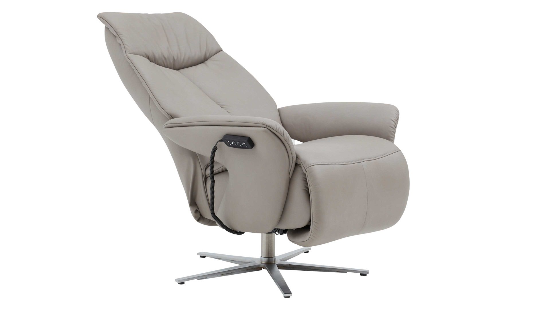 Relaxsessel Interliving aus Leder in Grau Interliving Sessel Serie 4552 – Sessel 58U44 stahlfarbenes LongLife-Leder & edelstahlfarbener Sternfuß – zwei Motoren