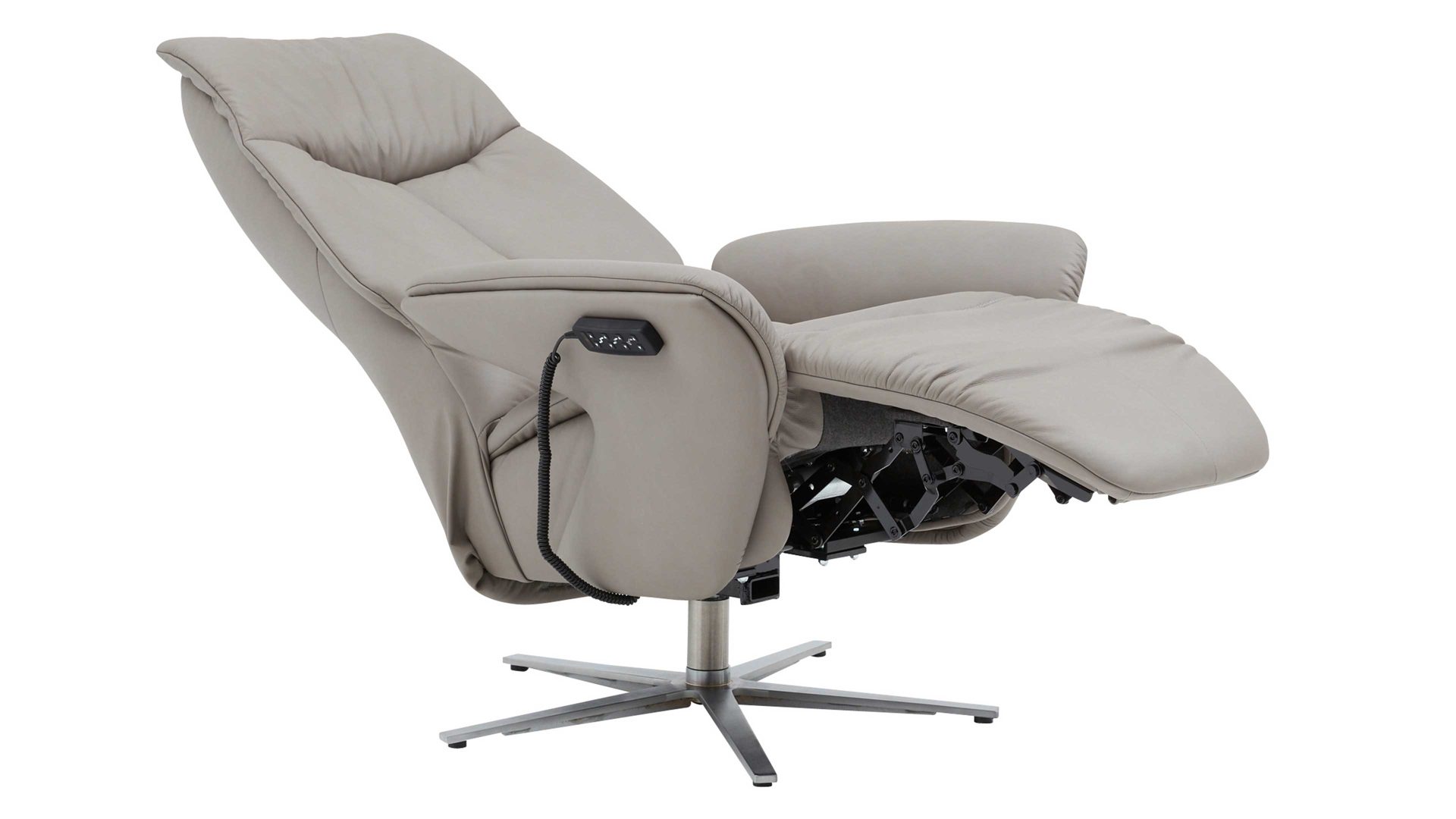 Relaxsessel Interliving aus Leder in Grau Interliving Sessel Serie 4552 – Sessel 58U44 stahlfarbenes LongLife-Leder & edelstahlfarbener Sternfuß – zwei Motoren