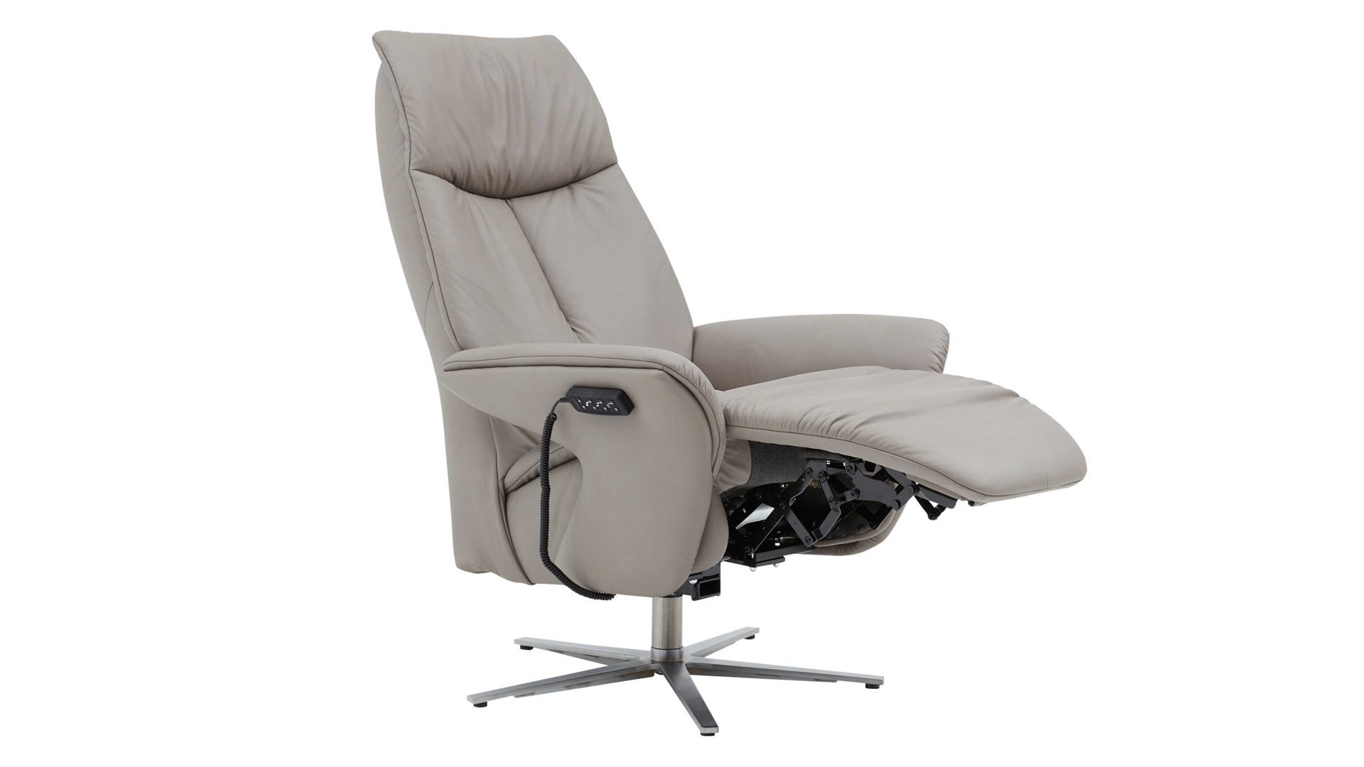 Relaxsessel Interliving aus Leder in Grau Interliving Sessel Serie 4552 – Sessel 58U44 stahlfarbenes LongLife-Leder & edelstahlfarbener Sternfuß – zwei Motoren