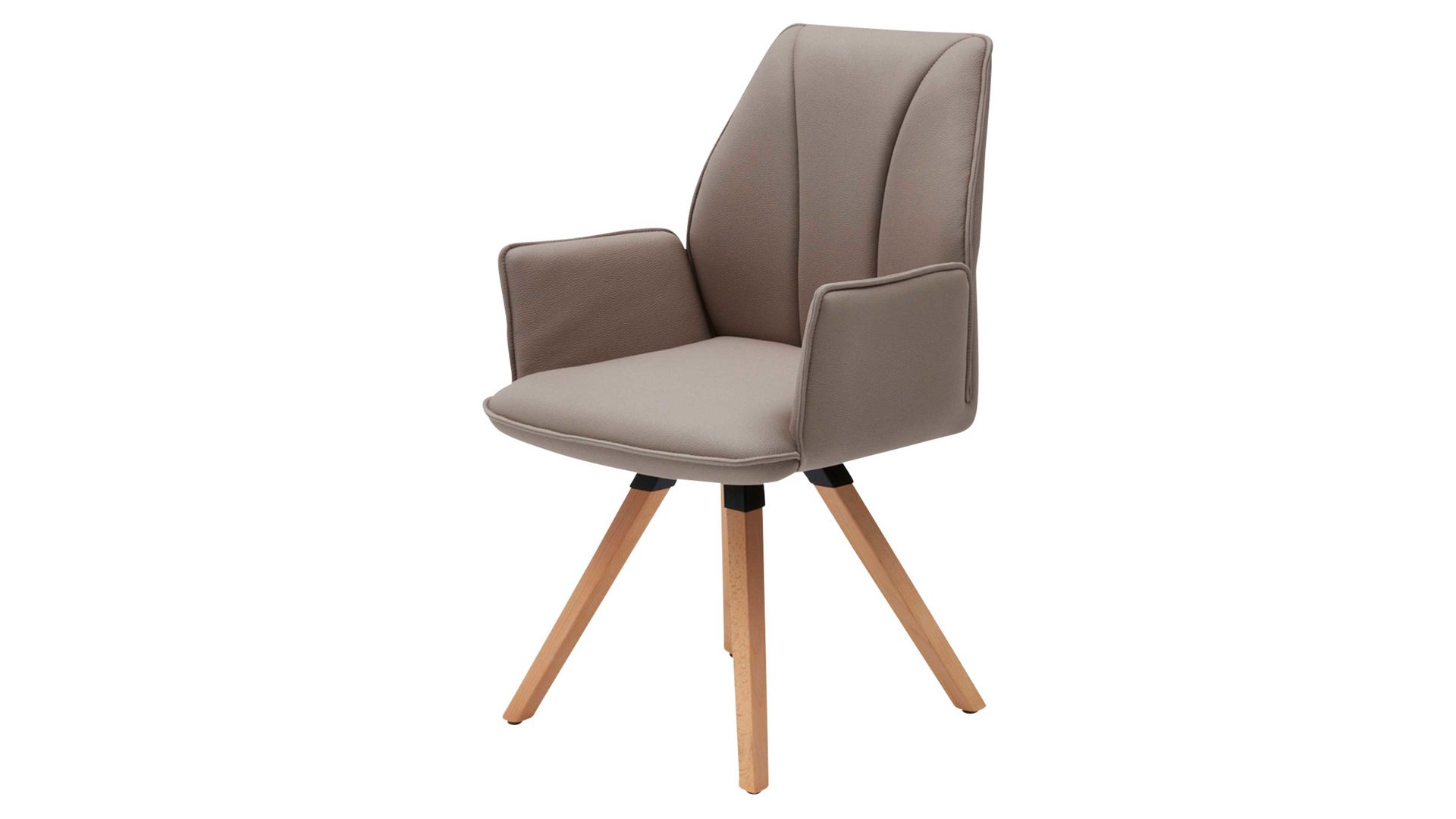 Polsterstuhl Interliving aus Stoff in Hellbraun Interliving Esszimmer Serie 5102 – Armlehn-Polsterstuhl mit Drehfunktion sandfarbene Mikrofaser Atlantis 914 & Kernbuche