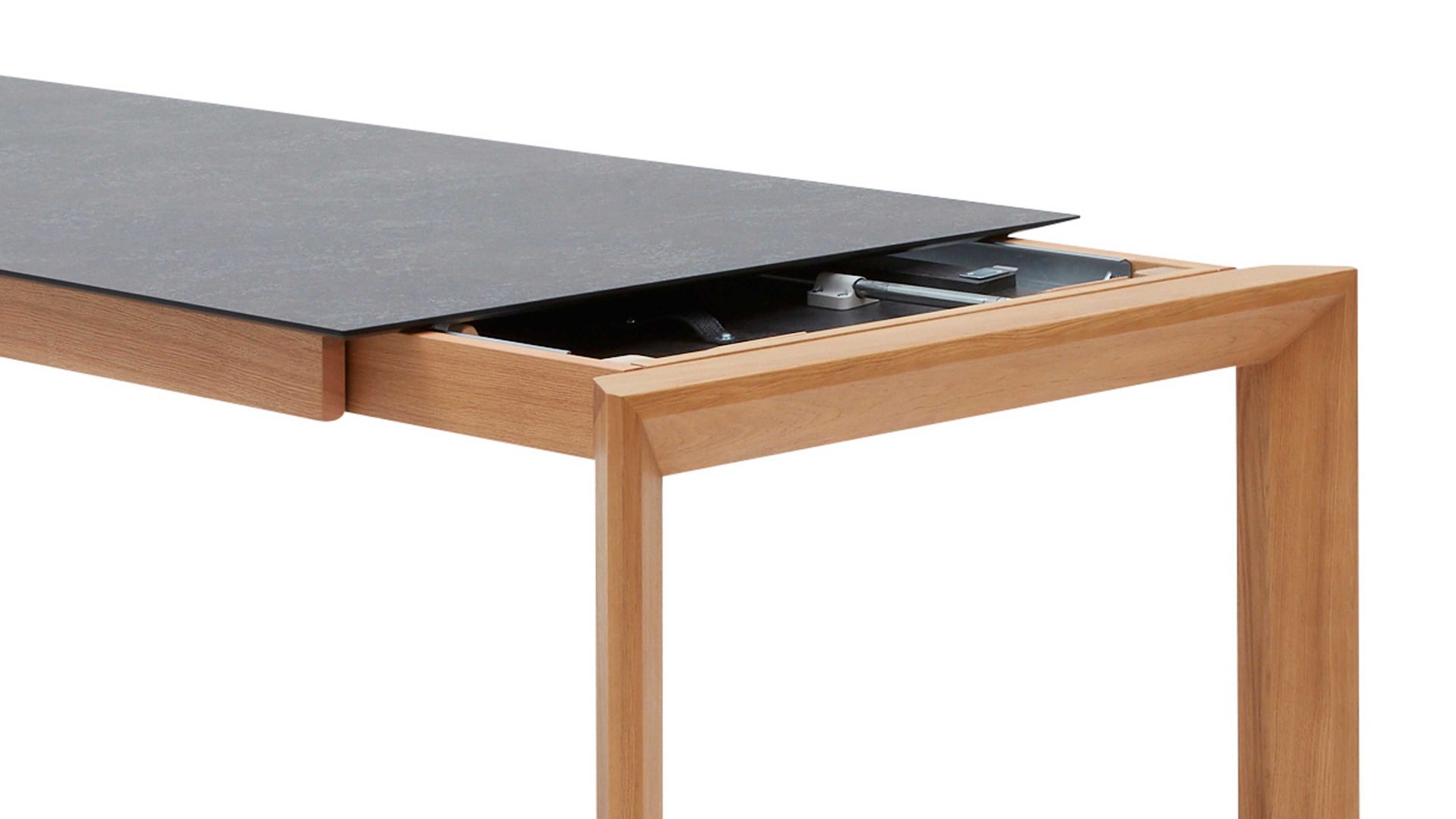 Auszugtisch Interliving aus Holz in Grau Interliving Esszimmer Serie 5102 – Auszugtisch V133 granitfarbenes HPL & Wildeiche – ca. 160-260 x 90 cm