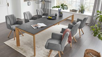 Auszugtisch Interliving aus Holz in Grau Interliving Esszimmer Serie 5102 – Auszugtisch V133 granitfarbenes HPL & Wildeiche – ca. 160-260 x 90 cm