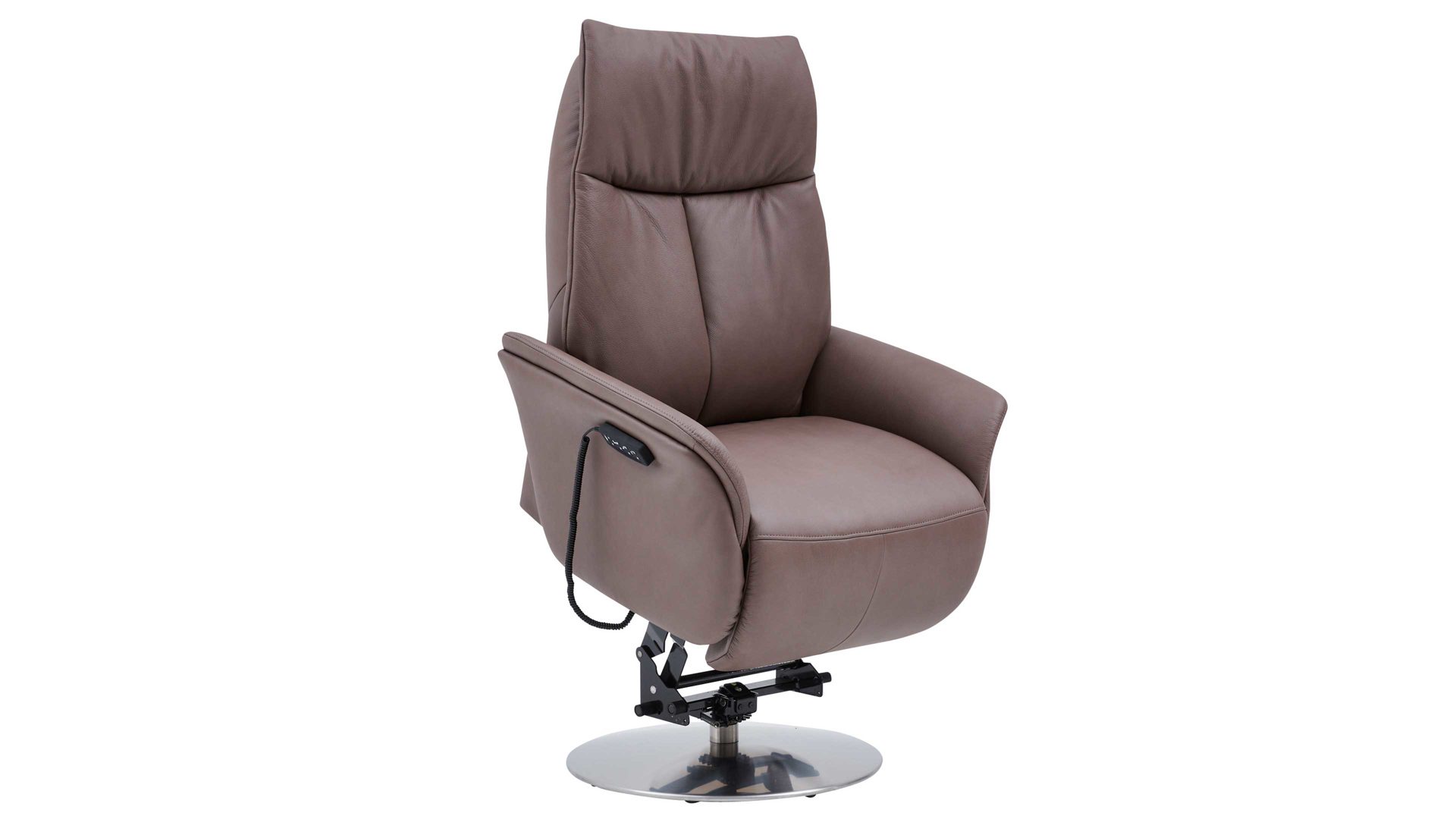 Relaxsessel Interliving aus Leder in Braun Interliving Sessel Serie 4550 - Sessel zwei Motoren & Aufstehhilfe - kokosfarbenes LongLife-Leder & edelstahlfarbener Tellerfuß