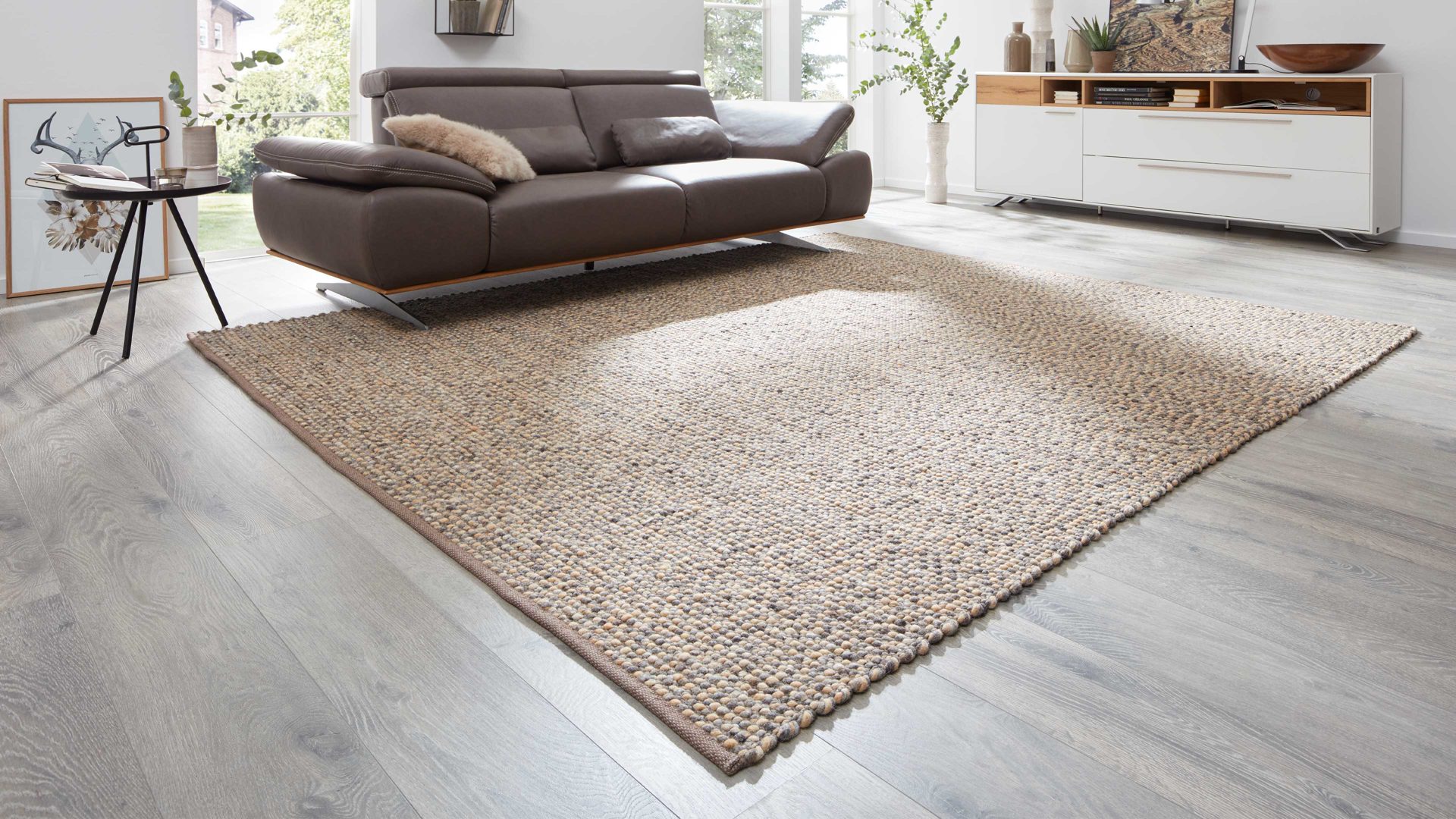 Handwebteppich Interliving aus Naturfaser in Hellbraun Interliving Teppich Serie B-8001 saharafarbene Schurwolle – ca. 200 x 290 cm