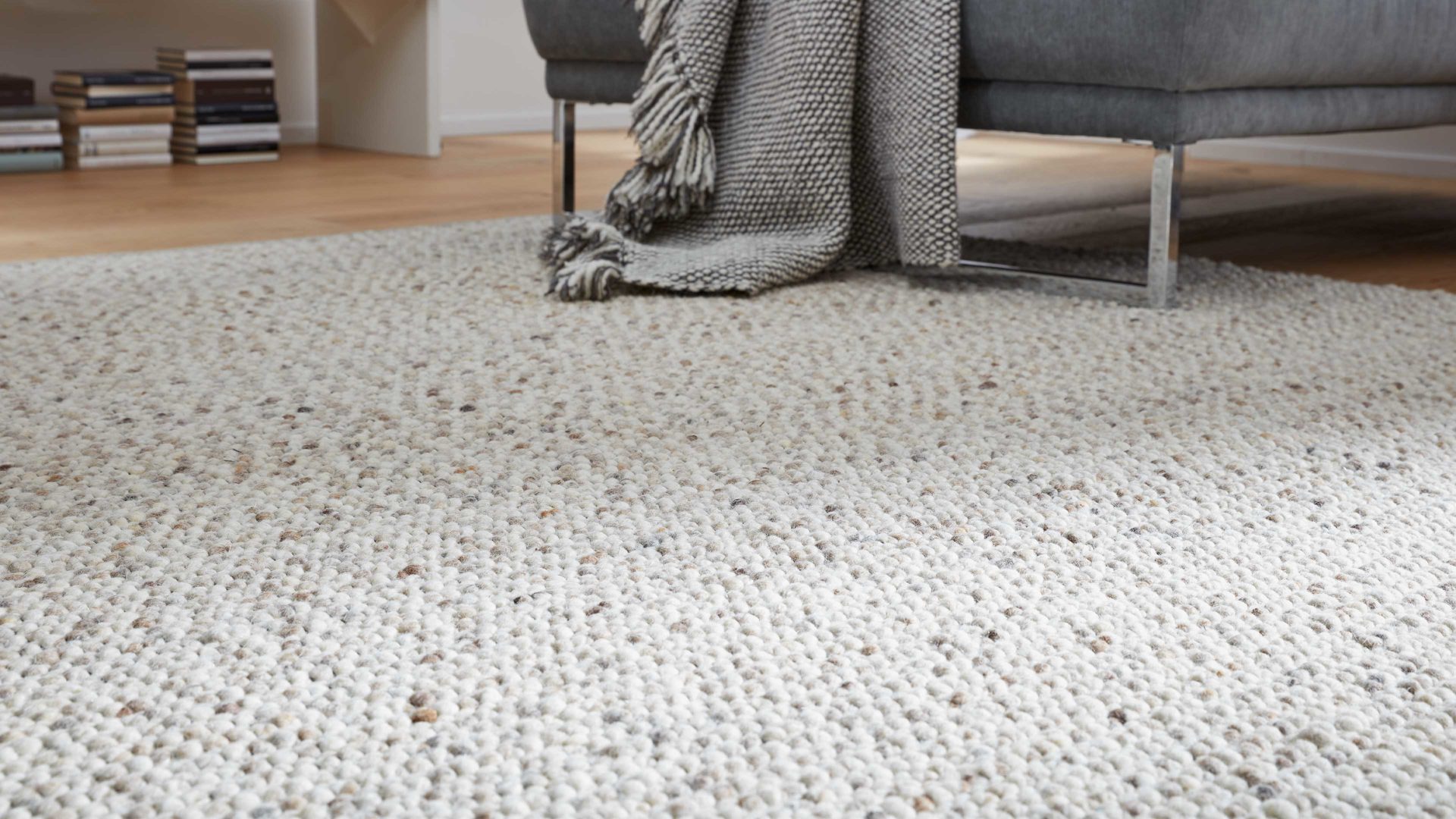 Handwebteppich Interliving aus Naturfaser in Beige Interliving Teppich Serie B-8001 sandfarbene Schurwolle – ca. 200 x 290 cm