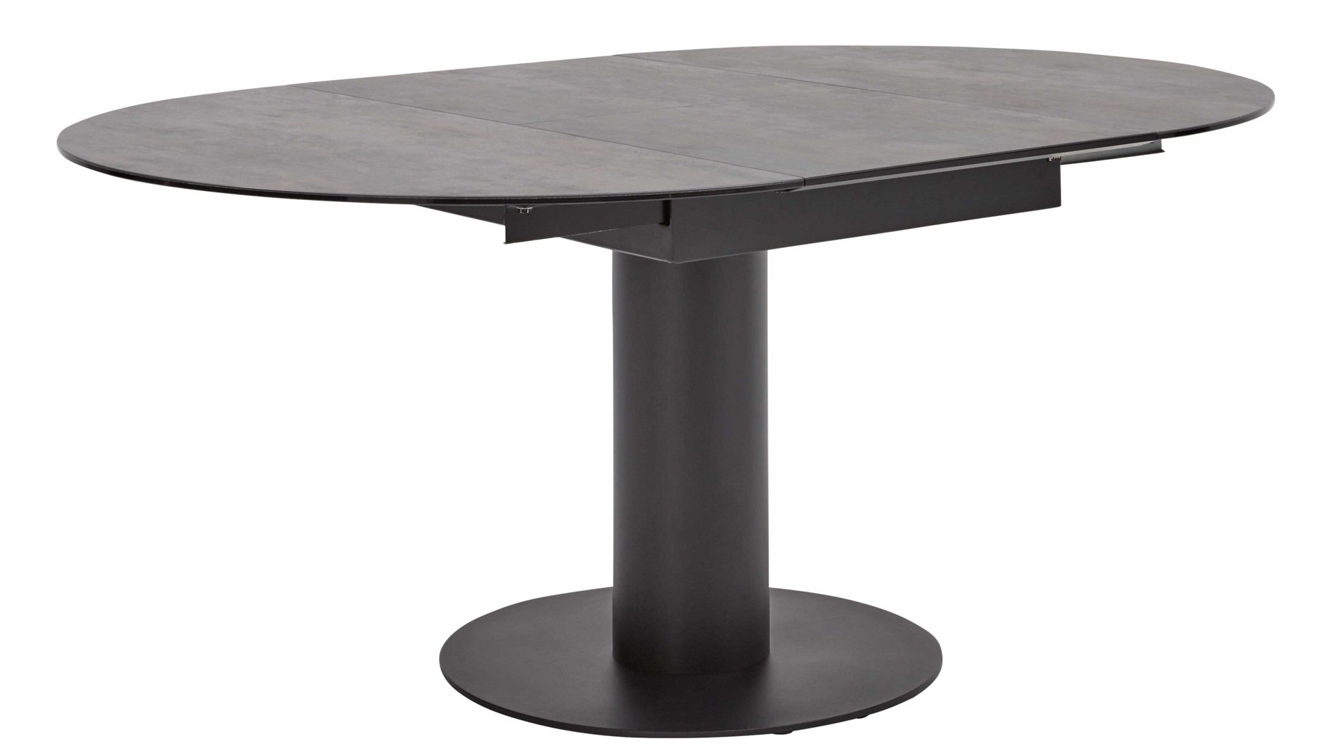 Auszugtisch Interliving aus Keramik in Dunkelgrau Interliving Esszimmer Serie 5104 – Auszugtisch dunkelgraue Tischplatte Industrial & schwarzes Metallgestell – Durchmesser ca. 120-180 cm