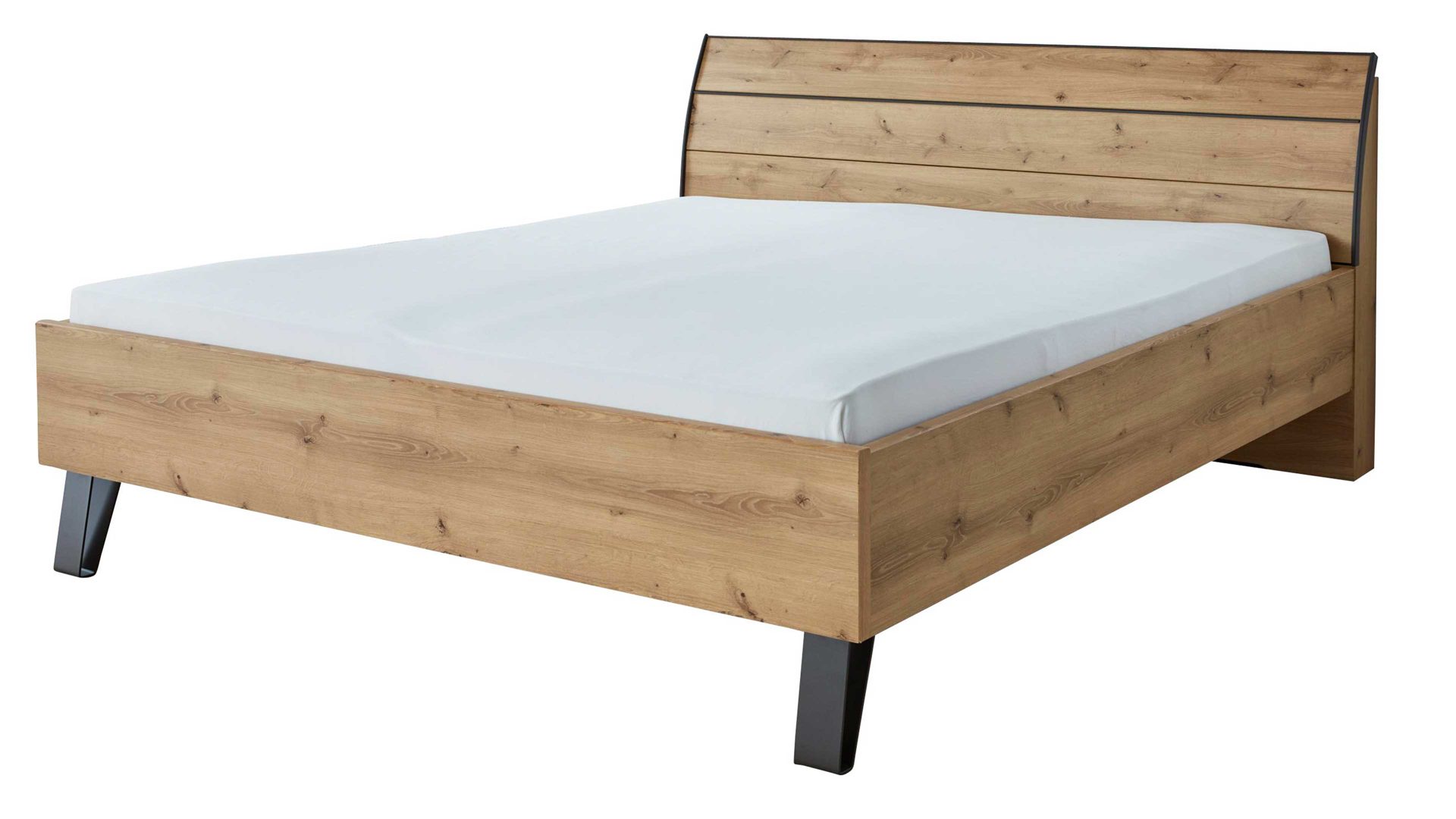 Bettgestell Interliving aus Holz in Holzfarben Interliving Kleiderschrank Serie 1205 – Bettgestell 385 Eiche Bianco & Schiefer – Liegefläche ca. 180 x 200 cm