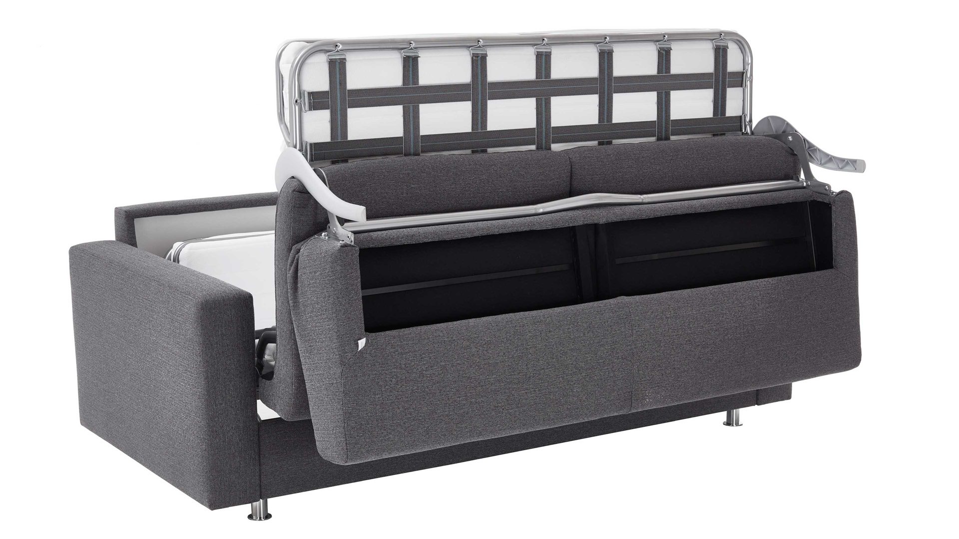 Schlafsofa comfortmaster besser sitzen, liegen, leben aus Stoff in Anthrazit Comfortmaster Messina Funktionssofa - Schlafcouch anthrazitfarbener Webstoff 8-2122 & Chromfüße 84 - Breite ca. 177 cm