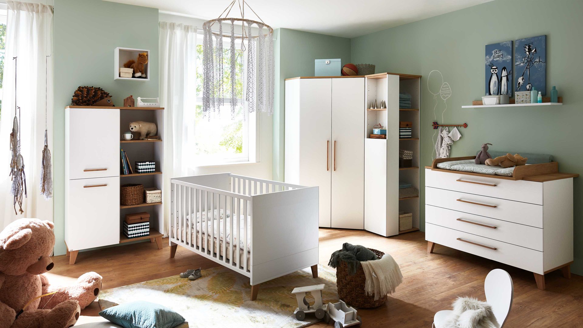 Highboard Paidi aus Holz in Weiß PAIDI Babyzimmerprogramm Oscar - Highboard Kreideweiß & Nebraska Eiche – zwei Türen, zwei Schubladen