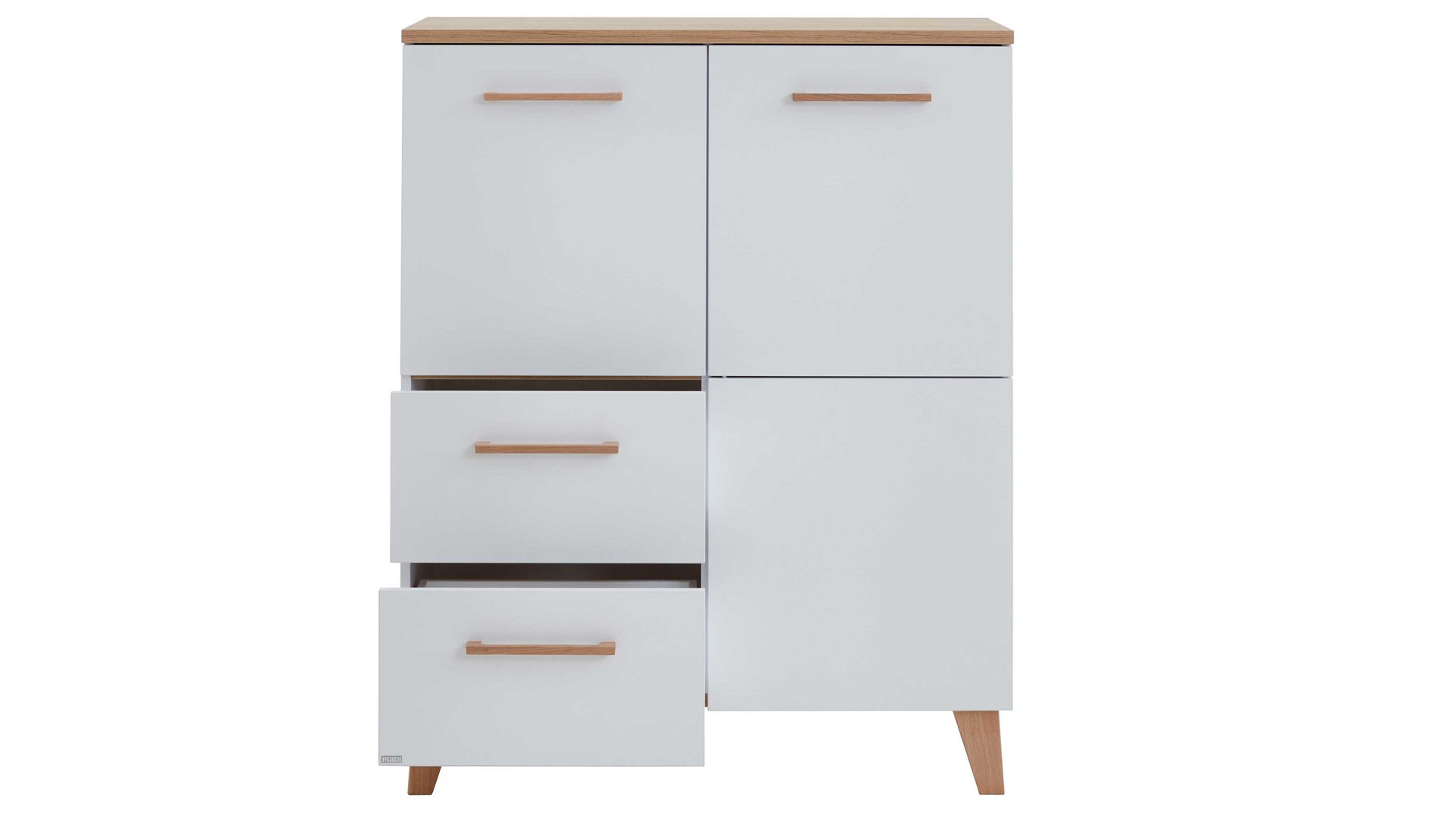 Highboard Paidi aus Holz in Weiß PAIDI Babyzimmerprogramm Oscar - Highboard Kreideweiß & Nebraska Eiche – zwei Türen, zwei Schubladen