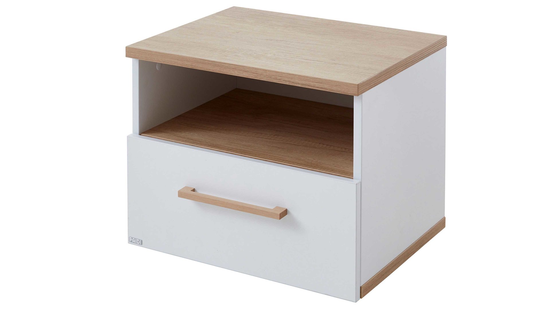 Nachtkommode Paidi aus Holz in Weiß PAIDI Jugendzimmerprogramm Oscar - Nachtkommode Kreideweiß & Nebraska Eiche – eine Schublade