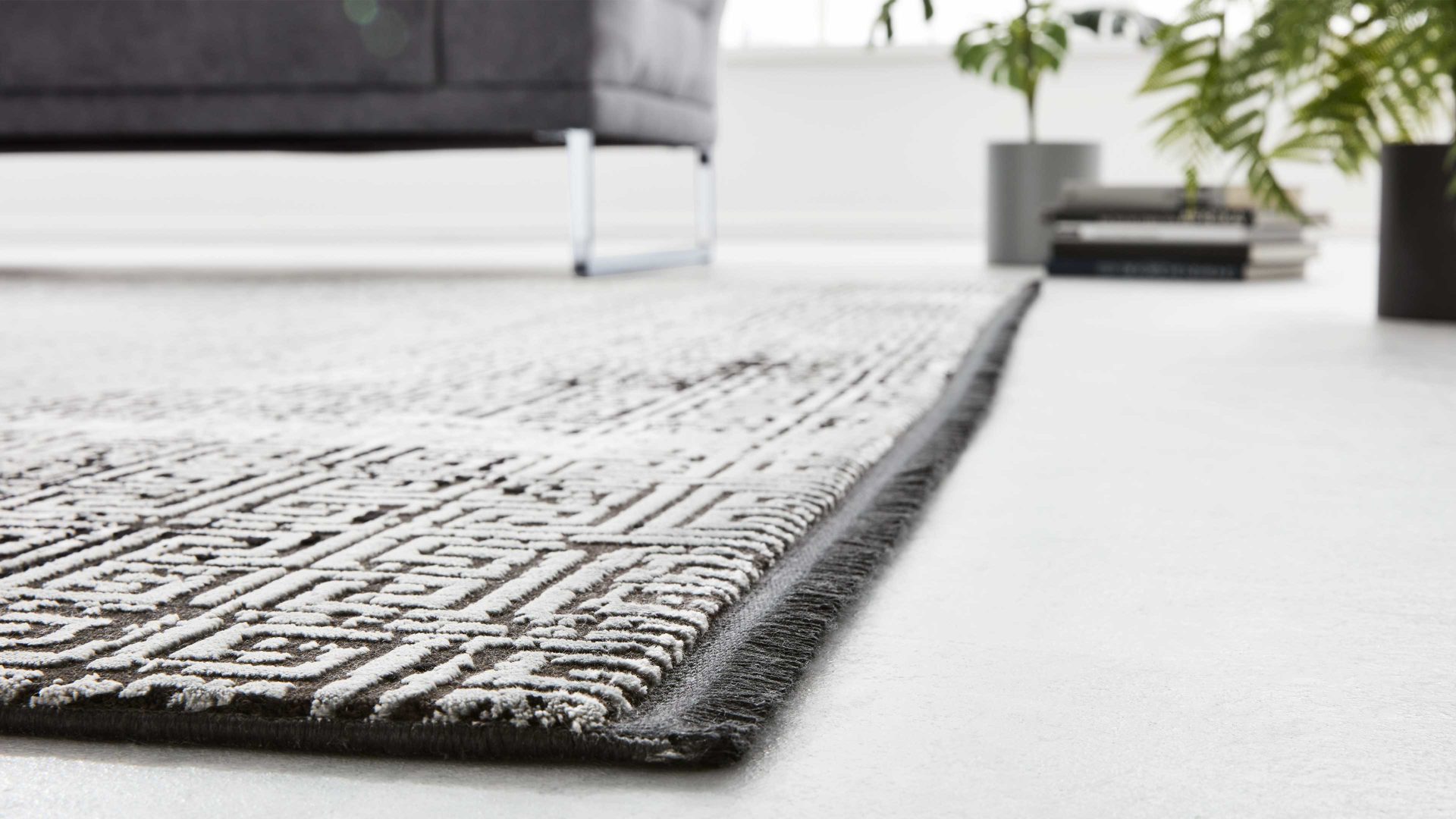 Handwebteppich Interliving aus Mischgewebe in Schwarz Interliving Teppich Serie L-8620 Mischgewebe - ca. 80 x 150 cm