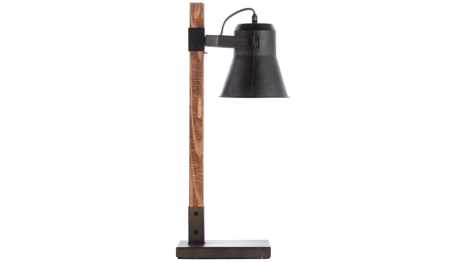 Tischleuchte Brilliant aus Metall in Schwarz Brilliant Tischlampe Plow schwarzer Stahl & Holz – Höhe ca. 55 cm