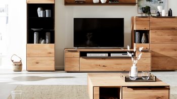 Lowboard Interliving aus Holz in Holzfarben Interliving Wohnzimmer Serie 2020 - Lowboard Asteiche bianco – Breite ca. 182 cm