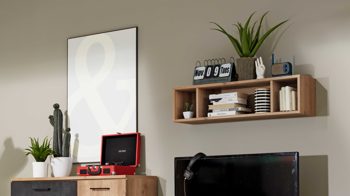 Wandregal Interliving aus Holz in Holzfarben Interliving Jugendzimmer Serie 1701 - Hängeregal Riss-Eiche - Länge ca. 96 cm