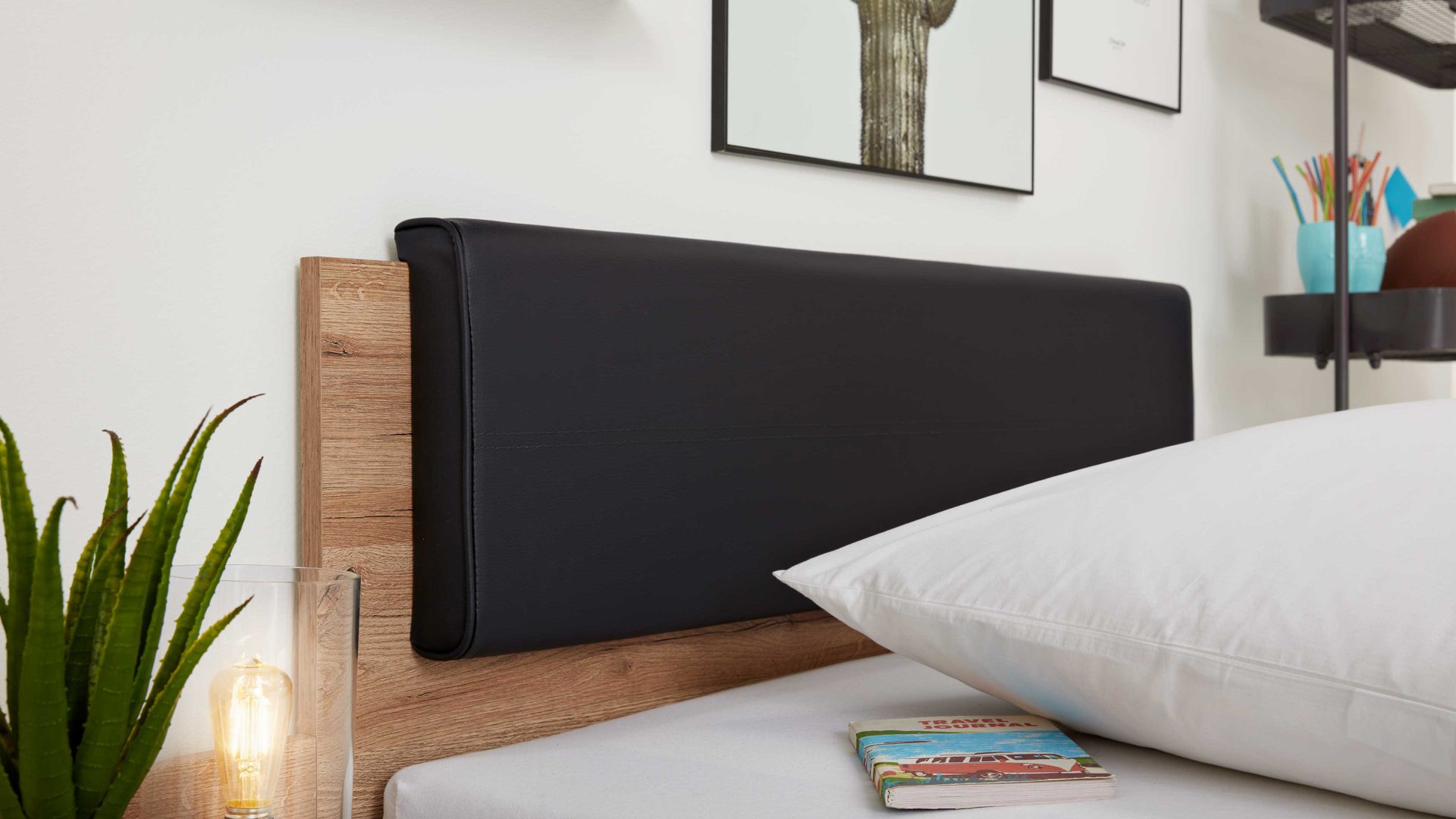 Jugendzimmer Interliving aus Holz in Holzfarben Interliving Jugendzimmer Serie 1701 - Bettgestell Riss-Eiche & Anthrazit - Liegefläche ca. 120 x 200 cm