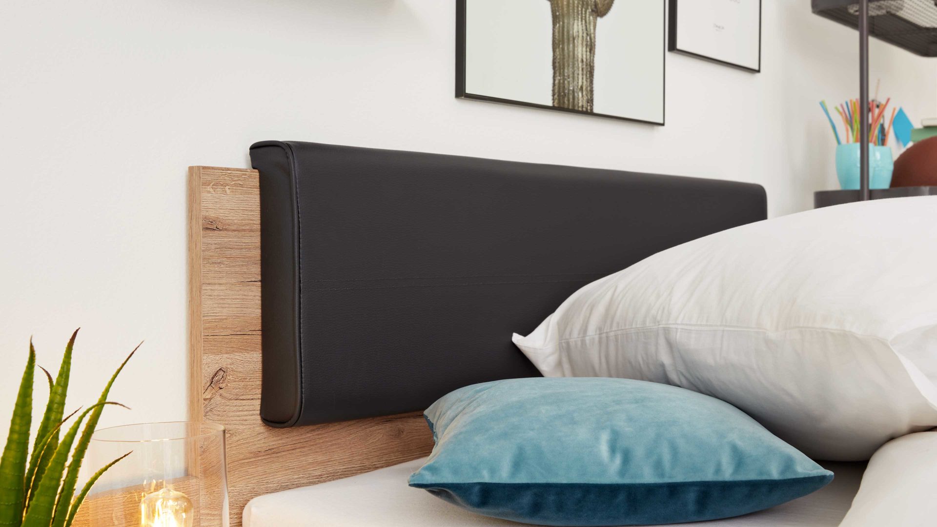 Jugendzimmer Interliving aus Holz in Holzfarben Interliving Jugendzimmer Serie 1701 - Bettgestell Riss-Eiche & Anthrazit - Liegefläche ca. 120 x 200 cm