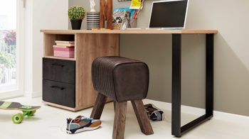 Schreibtisch Interliving aus Holz in Holzfarben Interliving Jugendzimmer Serie 1701 - Schreibtisch Riss-Eiche & Schiefer anthrazit - ca. 150 x 65 cm