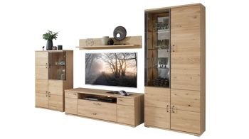 Wohnwand Ideal möbel aus Holz in Holzfarben Wohnprogramm Brilon - Wohnwand Alteiche & braunes Parsolglas – vierteilig, Breite ca. 365 cm