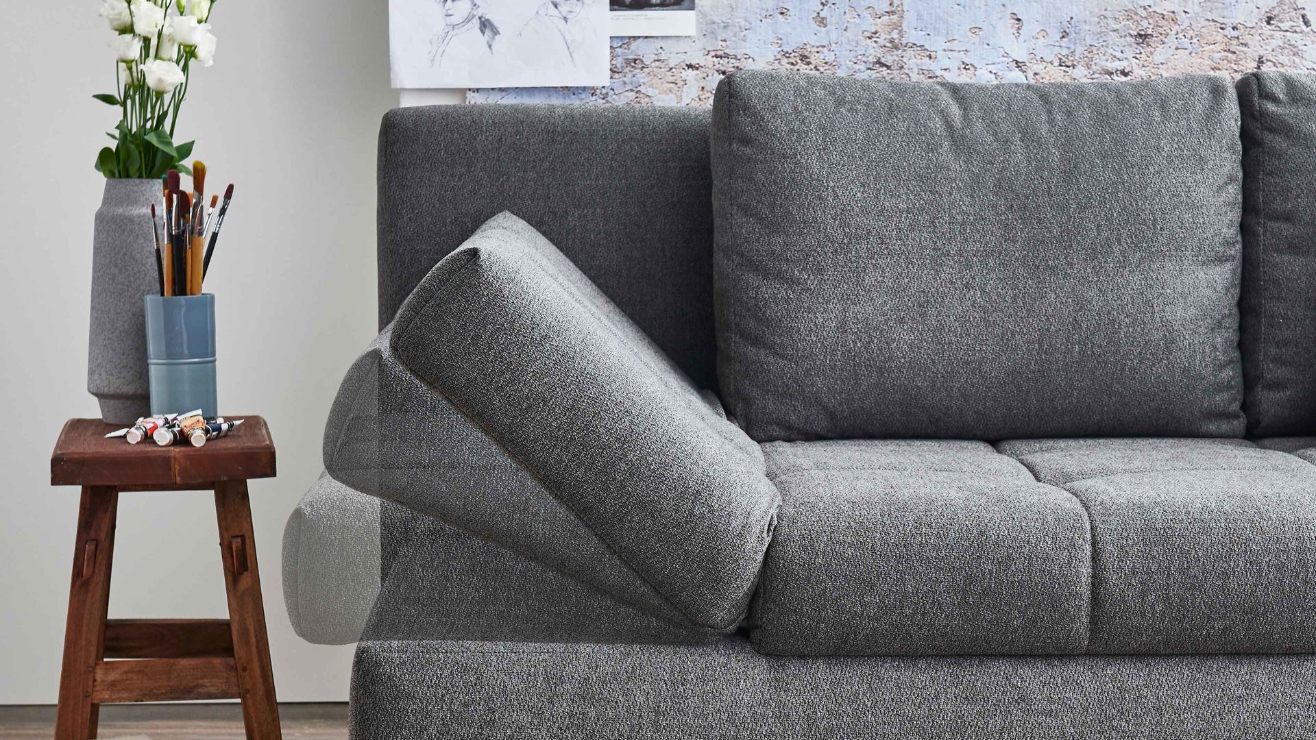 Schlafsofa Restyl aus Stoff in Anthrazit Schlafsofa Talia C anthrazitfarbener Bezug 2-6931 & schwarze Metallfüße