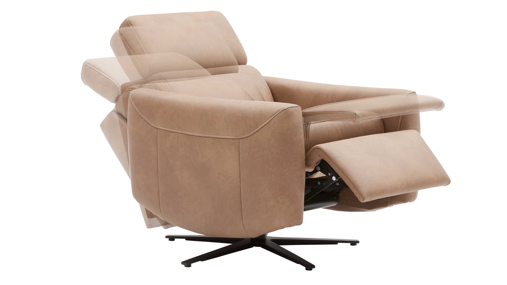 Relaxsessel comfortmaster besser sitzen, liegen, leben aus Leder in Hellbraun Comfortmaster 7180 - Relaxsessel 24E44 motorisch - wüstenfarbenes LongLife-Leder & anthrazitfarbener Sternfuß