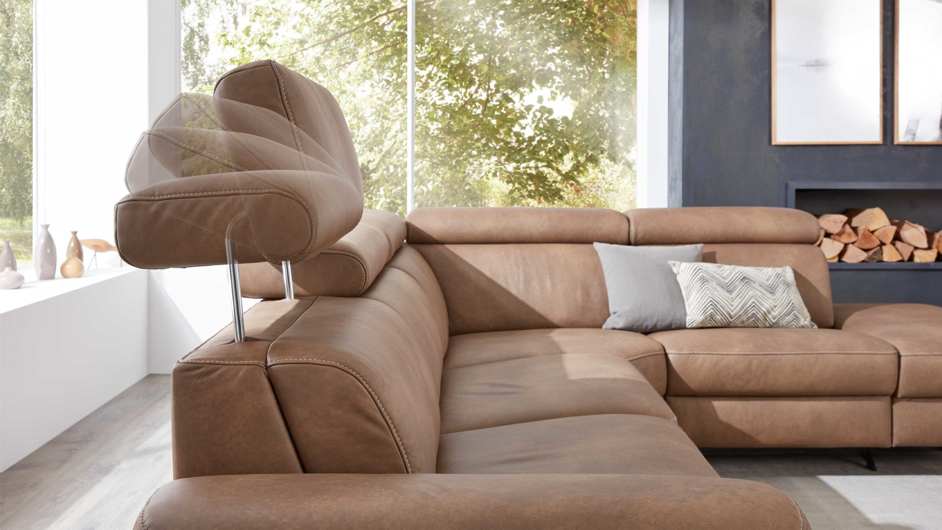 Ecksofa comfortmaster besser sitzen, liegen, leben aus Leder in Hellbraun Comfortmaster 1180 Spektra - Ecksofa wüstenfarbenes LongLife-Leder - Stellfläche ca. 280 x 239 cm