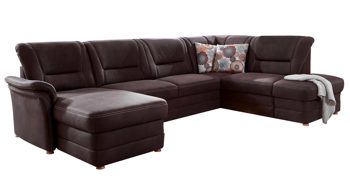 Ecksofa modulmaster aus Stoff in Dunkelbraun Modulmaster MM-PP1067 - Wohnlandschaft schokobraune Mikrofaser Mammut & Eichenholzfüße – Stellfläche ca. 327 x 218 cm