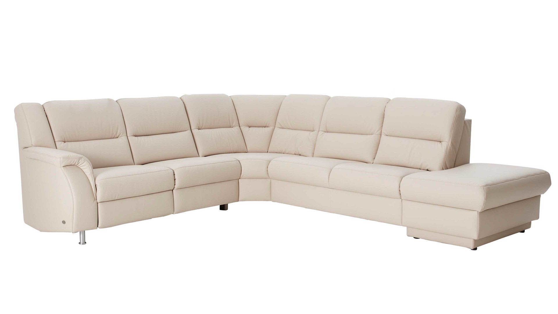 Ecksofa modulmaster aus Leder in Beige Modulmaster 1104 - Relax-Wohnlandschaft mit Federkern marmorfarbenes LongLife-Leder LG18 – Stellfläche ca. 251 x 290 cm