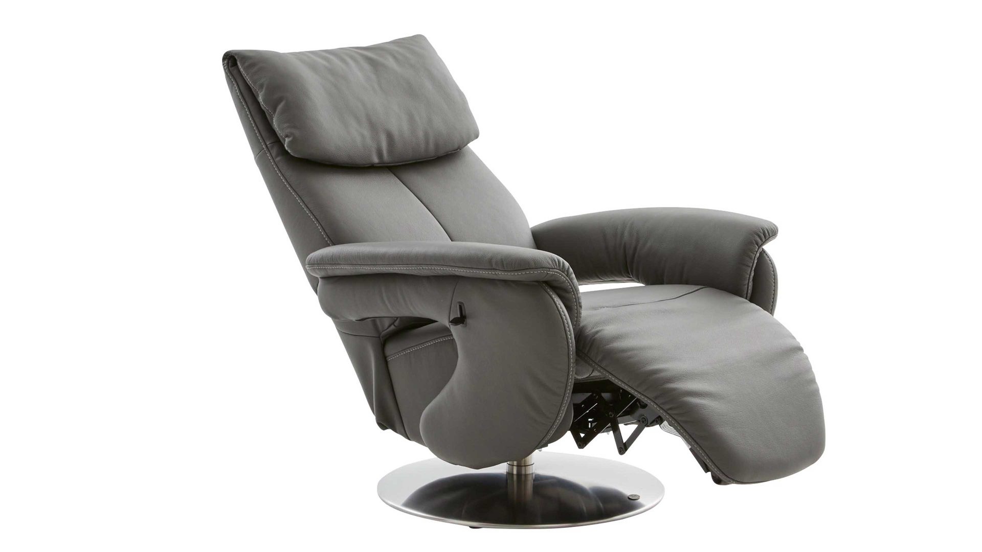 Relaxsessel comfortmaster besser sitzen, liegen, leben aus Leder in Dunkelgrau Comfortmaster 7304 - Easy-Swing-Sessel 31N canyonfarbenes LongLife-Leder LG 18 & edelstahlfarbener Tellerfuß