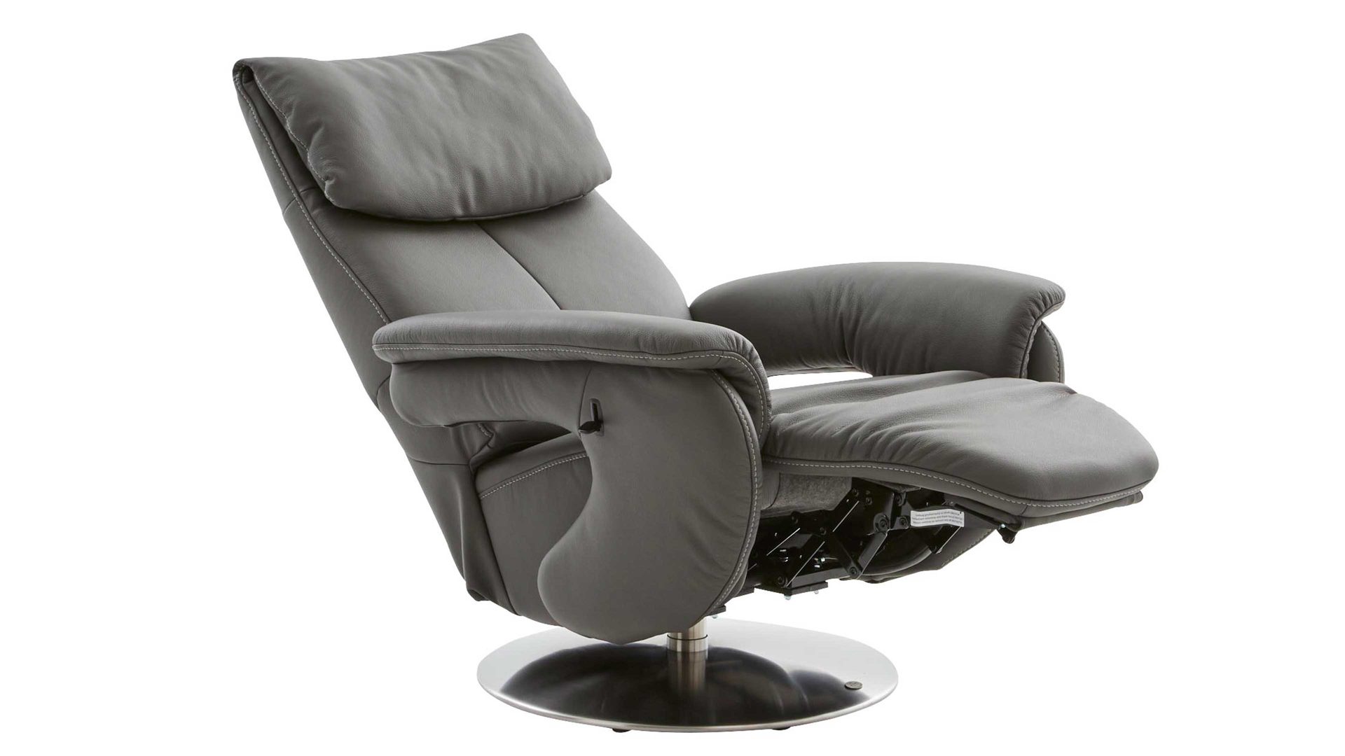 Relaxsessel comfortmaster besser sitzen, liegen, leben aus Leder in Dunkelgrau Comfortmaster 7304 - Easy-Swing-Sessel 31N canyonfarbenes LongLife-Leder LG 18 & edelstahlfarbener Tellerfuß