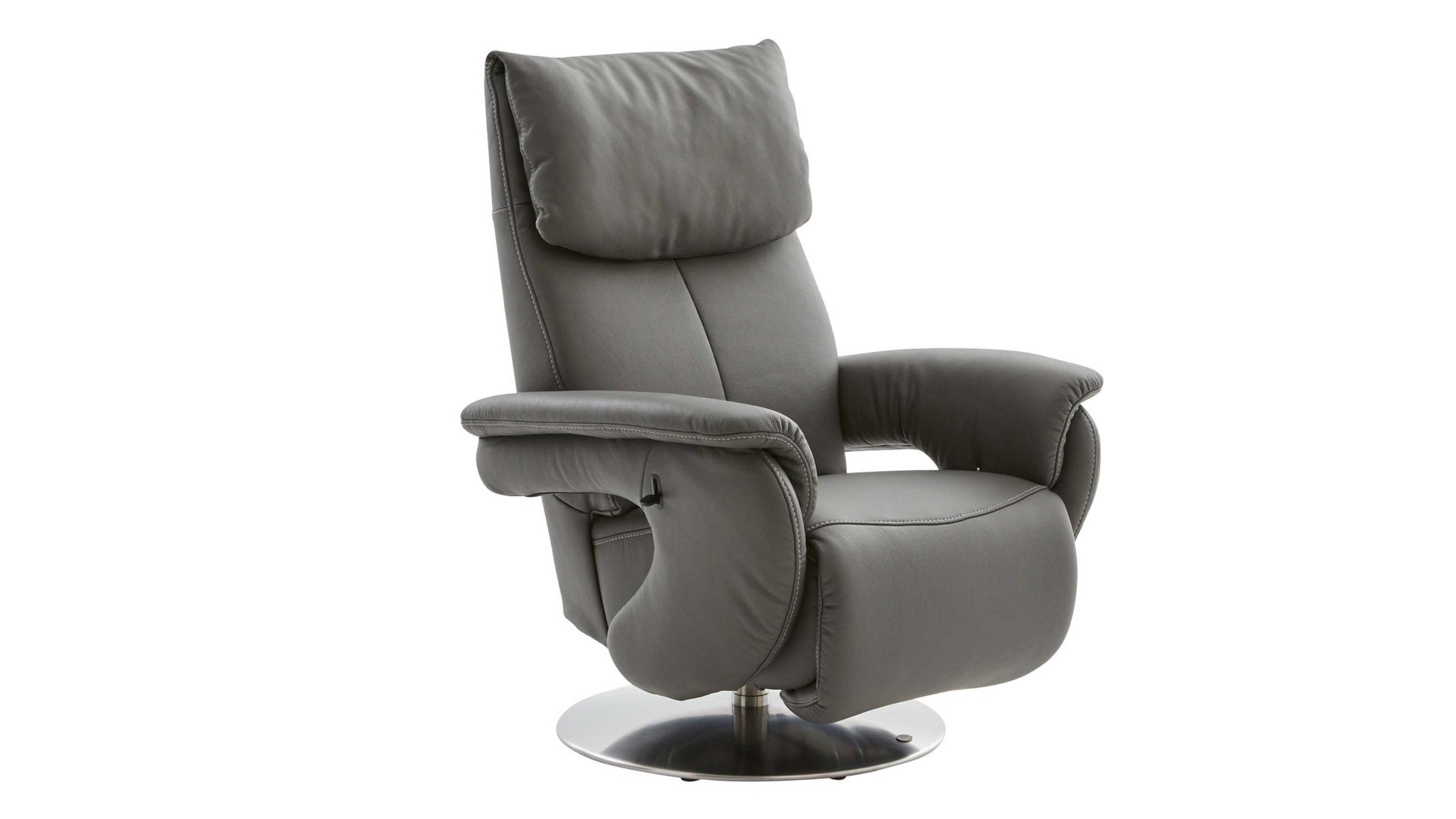 Relaxsessel comfortmaster besser sitzen, liegen, leben aus Leder in Dunkelgrau Comfortmaster 7304 - Easy-Swing-Sessel 31N canyonfarbenes LongLife-Leder LG 18 & edelstahlfarbener Tellerfuß