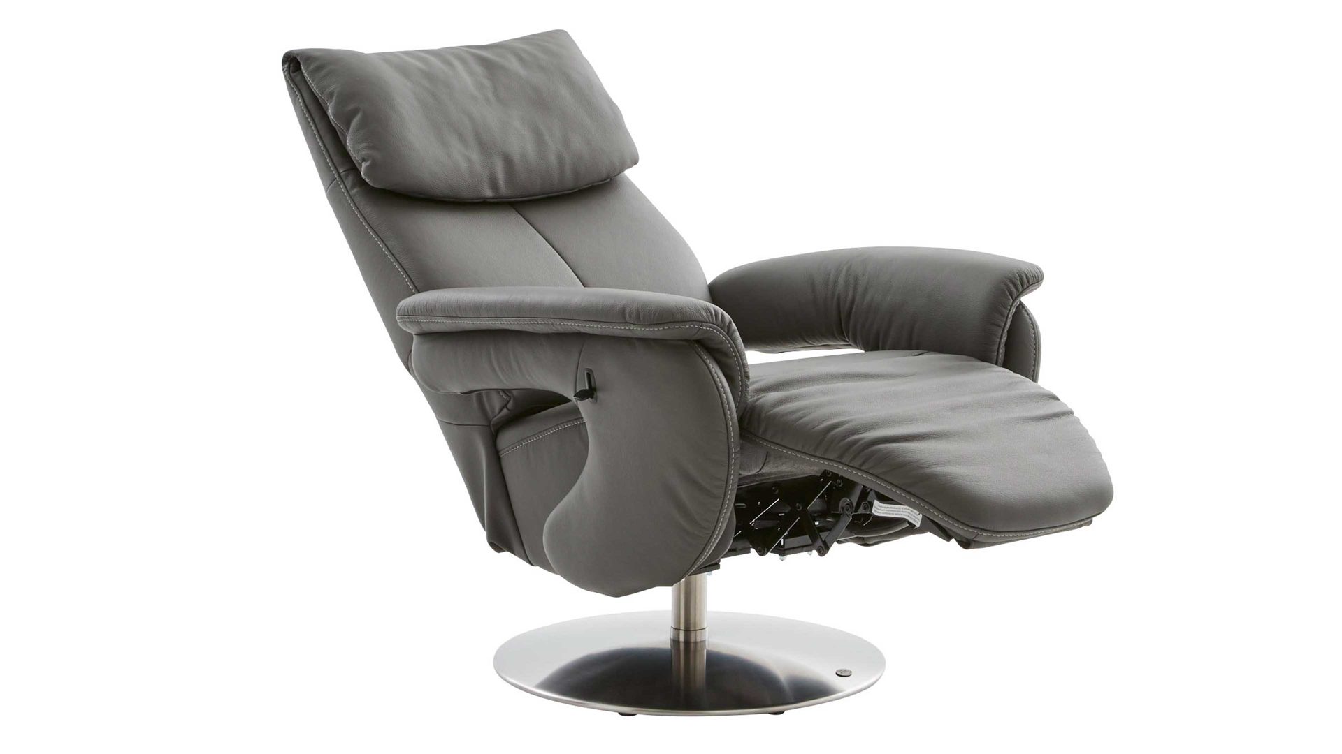 Relaxsessel comfortmaster besser sitzen, liegen, leben aus Leder in Dunkelgrau Comfortmaster 7304 - Easy-Swing-Sessel 31N canyonfarbenes LongLife-Leder LG 18 & edelstahlfarbener Tellerfuß