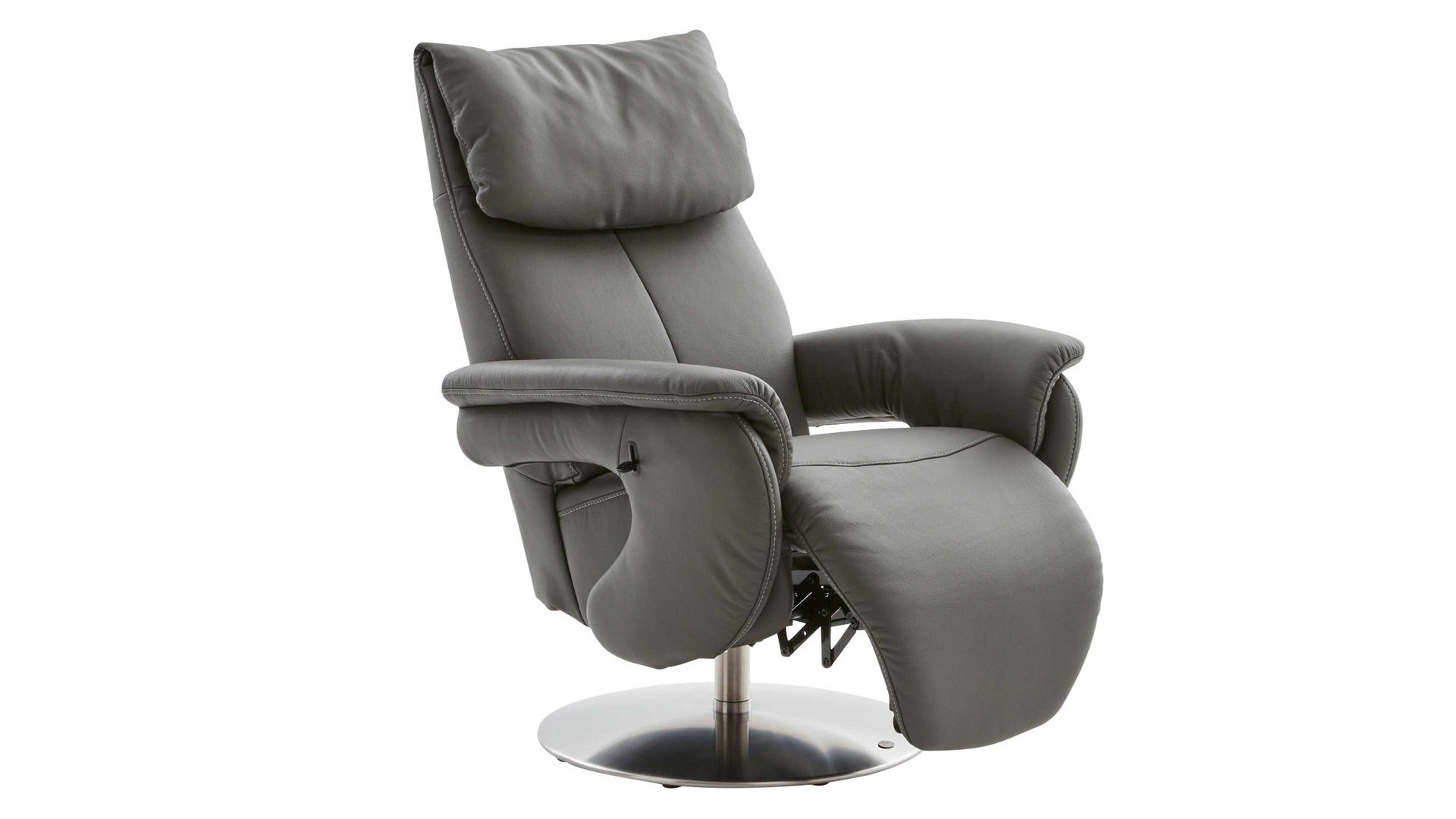 Relaxsessel comfortmaster besser sitzen, liegen, leben aus Leder in Dunkelgrau Comfortmaster 7304 - Easy-Swing-Sessel 31N canyonfarbenes LongLife-Leder LG 18 & edelstahlfarbener Tellerfuß