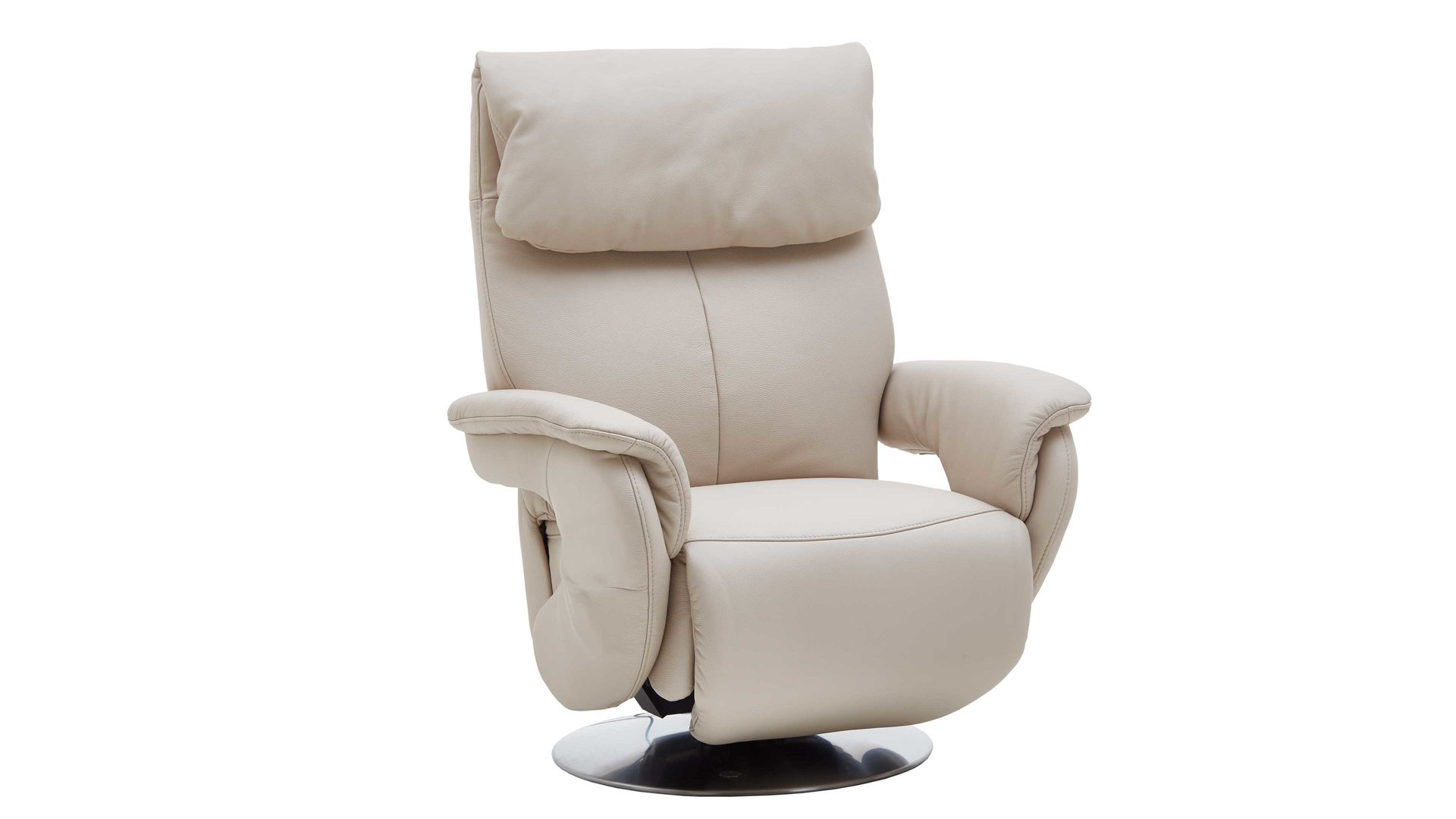 Relaxsessel comfortmaster besser sitzen, liegen, leben aus Leder in Weiß Comfortmaster 7304 - Easy-Swing-Sessel 31N nebelfarbenes LongLife-Leder Rustika & edelstahlfarbener Tellerfuß