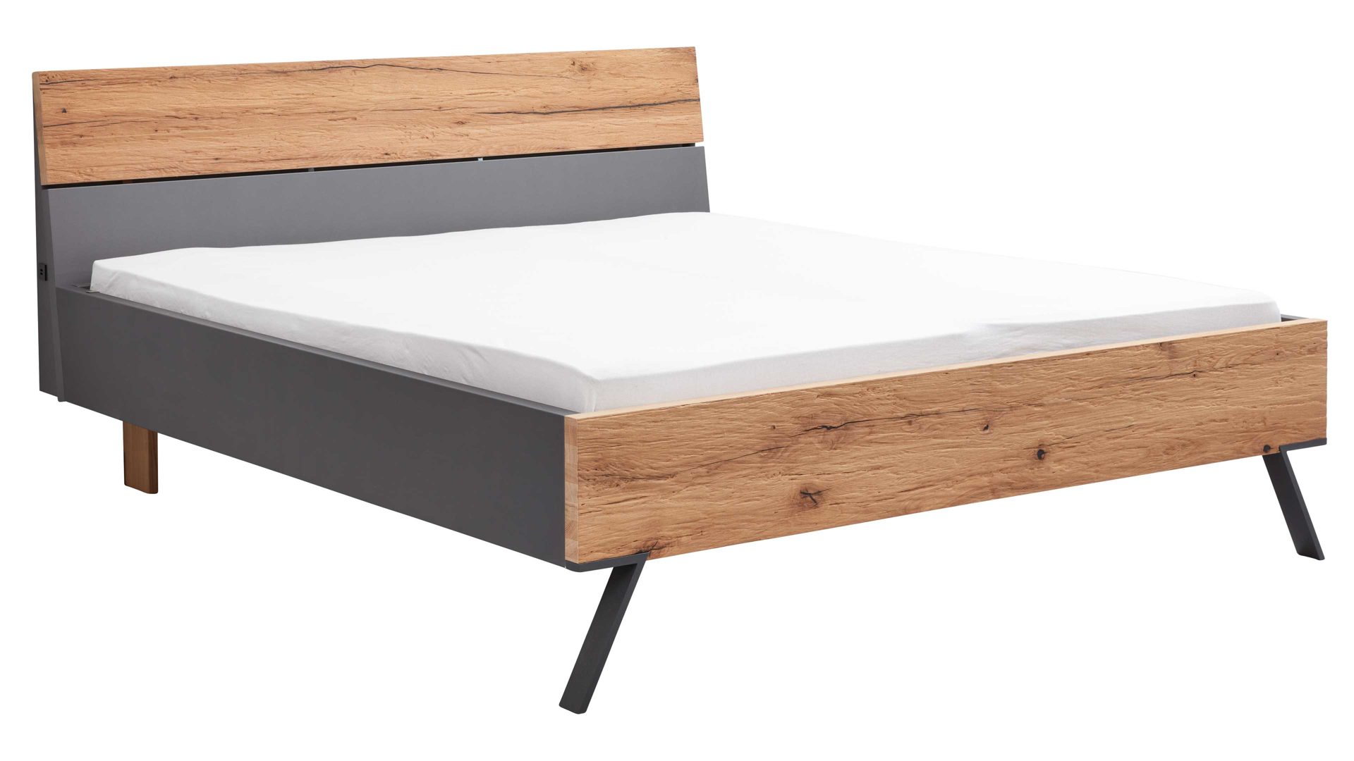 Bettgestell Interliving aus Holz in Dunkelgrau Interliving Schlafzimmer Serie 1025 – Bettgestell Liegefläche ca. 160 x 200 cm - Graphit & Balkeneiche gehackt