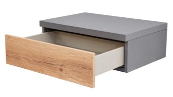 Nachtkommode Interliving aus Holz in Dunkelgrau Interliving Schlafzimmer Serie 1025 – Hängekonsole 530735 links, eine Schublade - Graphit & Balkeneiche gehackt