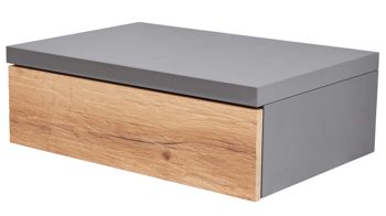 Nachtkommode Interliving aus Holz in Dunkelgrau Interliving Schlafzimmer Serie 1025 – Hängekonsole 530735 links, eine Schublade - Graphit & Balkeneiche gehackt