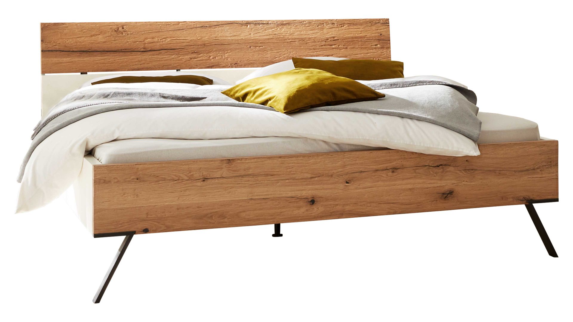 Bettgestell Interliving aus Holz in Weiß Interliving Schlafzimmer Serie 1025 – Bettgestell Liegefläche ca. 180 x 200 cm - Weiß & Balkeneiche gehackt