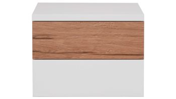 Nachtkommode Interliving aus Holz in Weiß Interliving Schlafzimmer Serie 1025 – Nachtkommode links, zwei Schubladen - Weiß & Balkeneiche gehackt