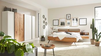 Komplettzimmer Interliving aus Holz in Weiß Interliving Schlafzimmer Serie 1025 – Komplettzimmer Weiß & Balkeneiche gehackt - vierteilig, Liegefläche ca. 180 x 200 cm