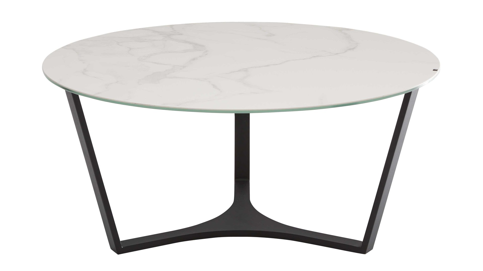 Couchtisch Interliving aus Keramik in Weiß Interliving Couchtisch Serie 6208 - Couchtisch Weiß marmorfarbene Keramik & schwarzer Stahl - Durchmesser ca. 90 cm