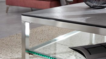 Couchtisch Interliving aus Keramik in Grau Interliving Couchtisch Serie 6210 - Couchtisch CT197AR zementgraue Keramik & Edelstahl - ca. 85 x 85 cm