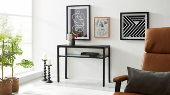 Konsoltisch Interliving aus Keramik in Grau Interliving Couchtisch Serie 6210 - Konsoltisch ST194AR zementgrau Keramik & schwarzer Stahl - ca. 100 x 38 cm